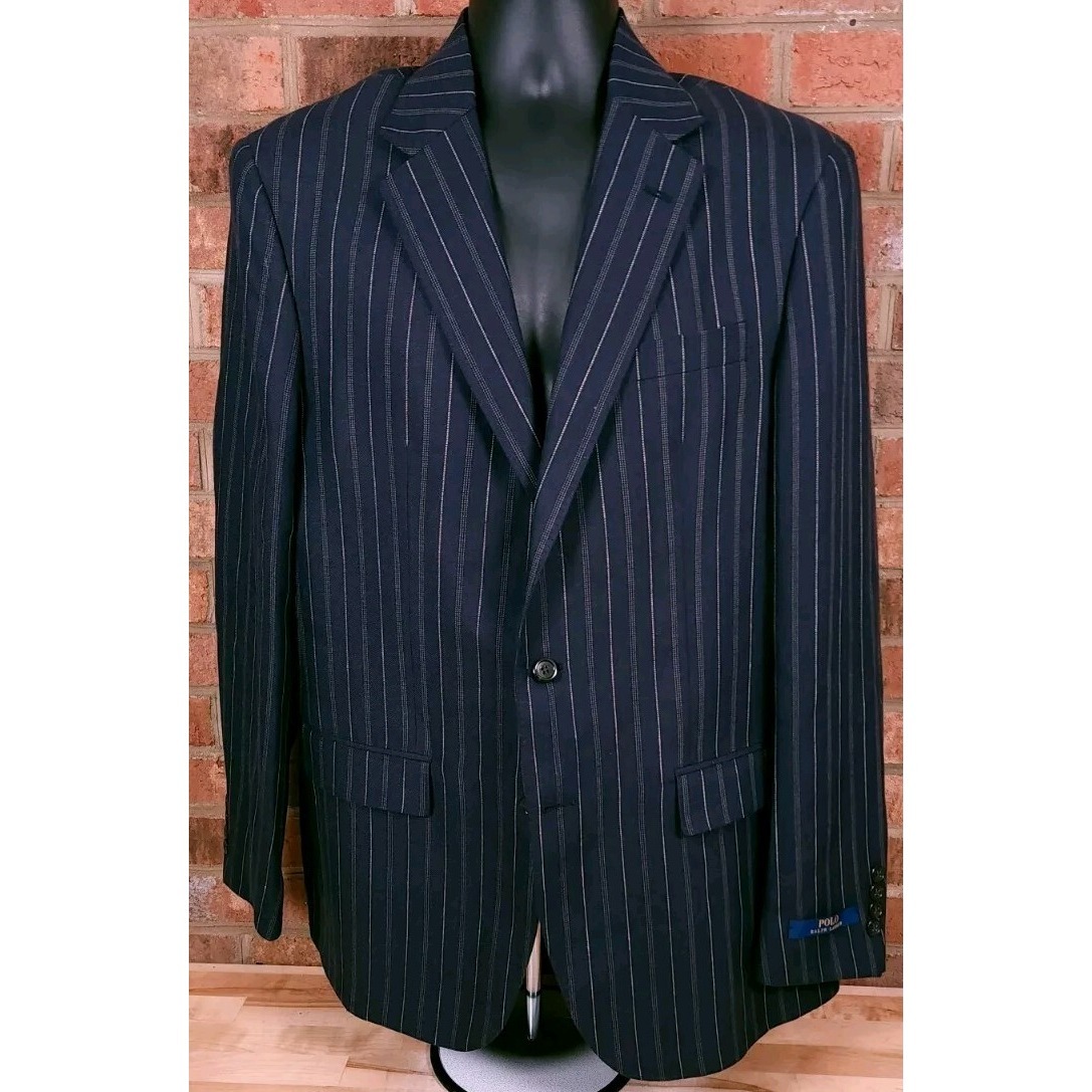 Polo Ralph Lauren Linen Wool Blue Stripe Blazer Suit Jacket Size 42 L Italy New